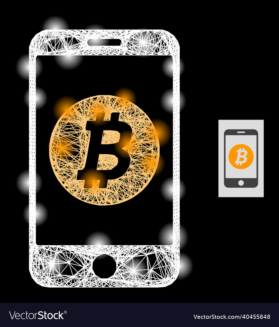Glitter net mesh mobile bitcoin bank with light Vector Image Glitter net mesh mobile bitcoin bank with light