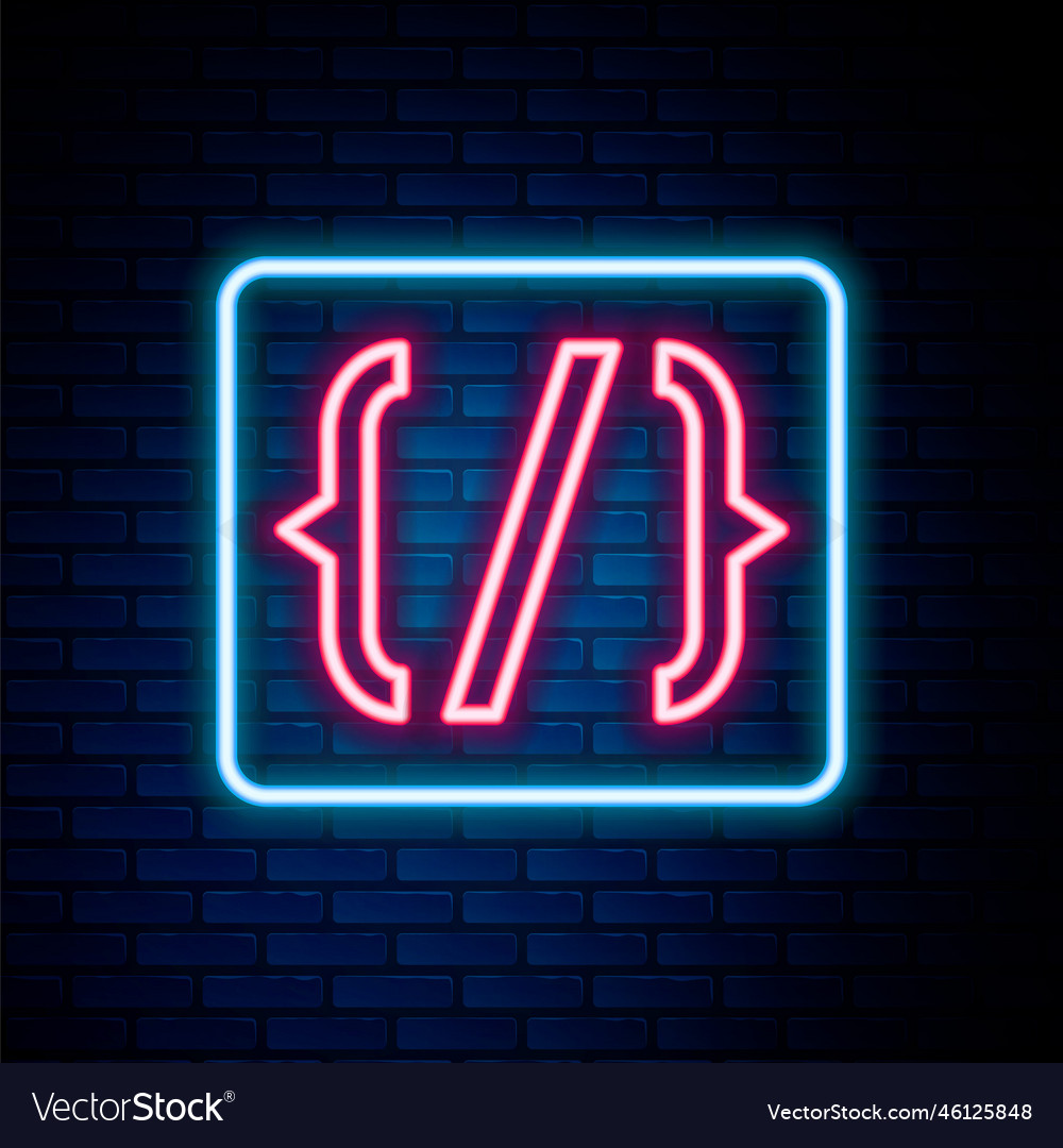 Glowing neon line programming language syntax icon vector image Glowing neon line programming language syntax icon