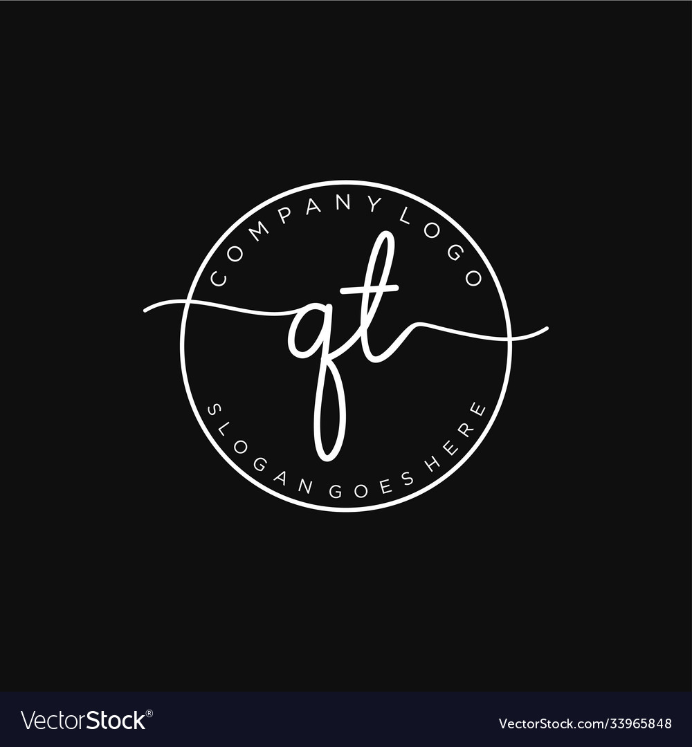 Initial qt handwriting logo with circle template vector image Initial qt handwriting logo with circle template
