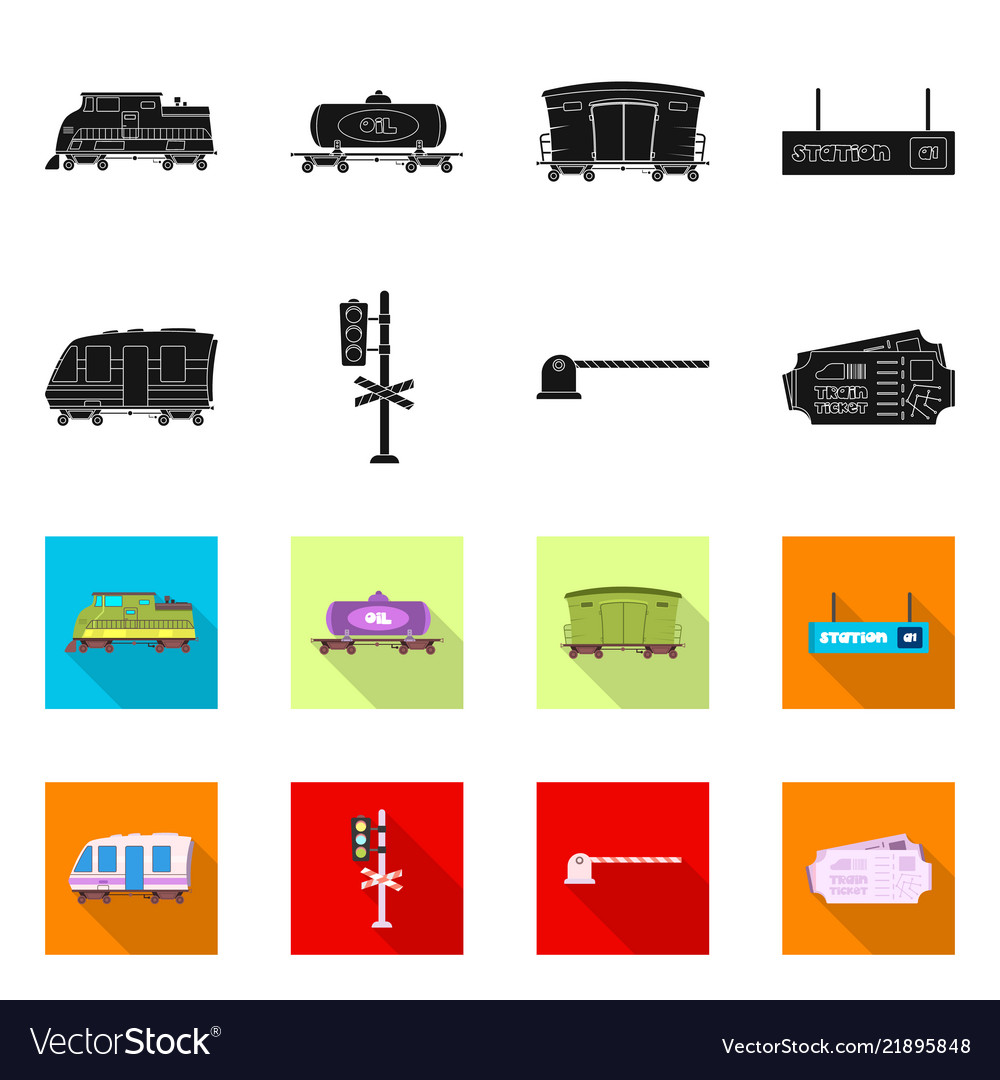 Isolated object of train and station sign set vector image Isolated object of train and station sign set