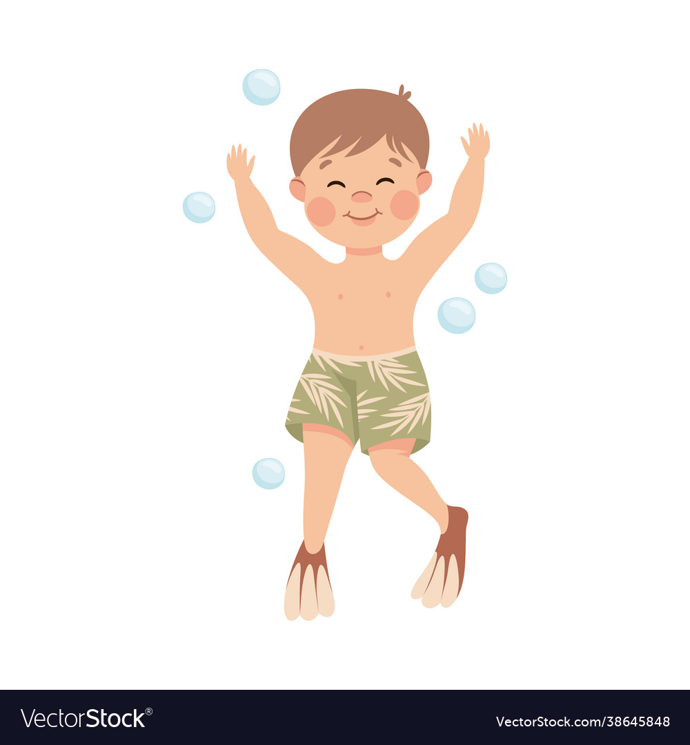 Kleiner Junge in Stämmen und Flipper schwimmen Vector Image Kleiner Junge in Stämmen und Flipper schwimmen
