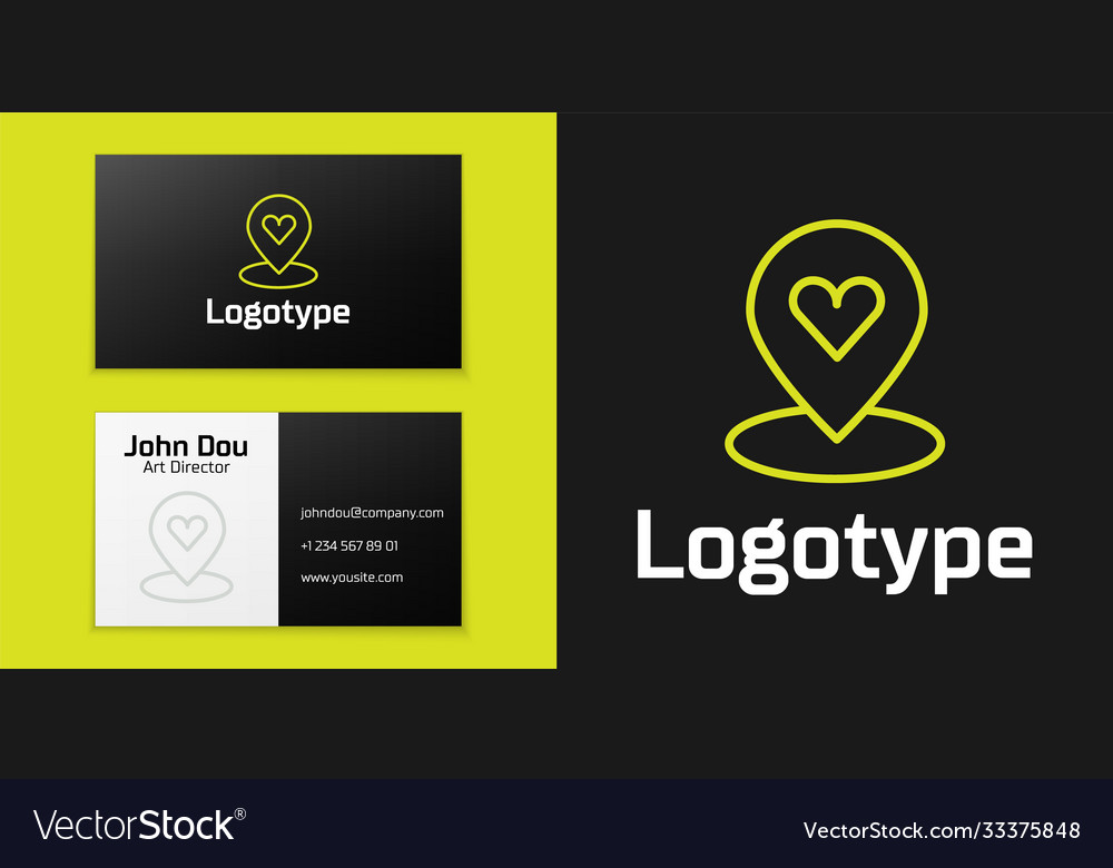 Logotype line map pointer with heart icon isolated