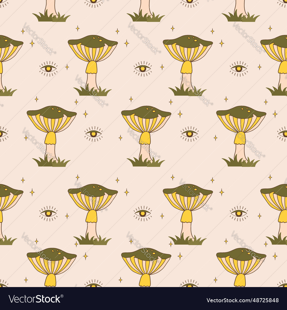 Seamless pattern with groovy mushrooms abstract