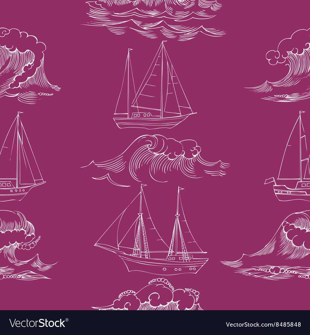 Seamless pattern with waves and ships