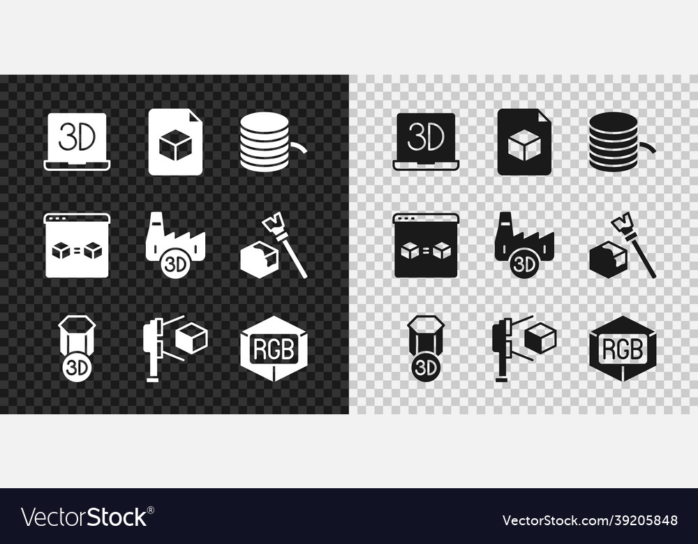 Set 3d printer isometric cube file filament vector image Set 3d printer isometric cube file filament