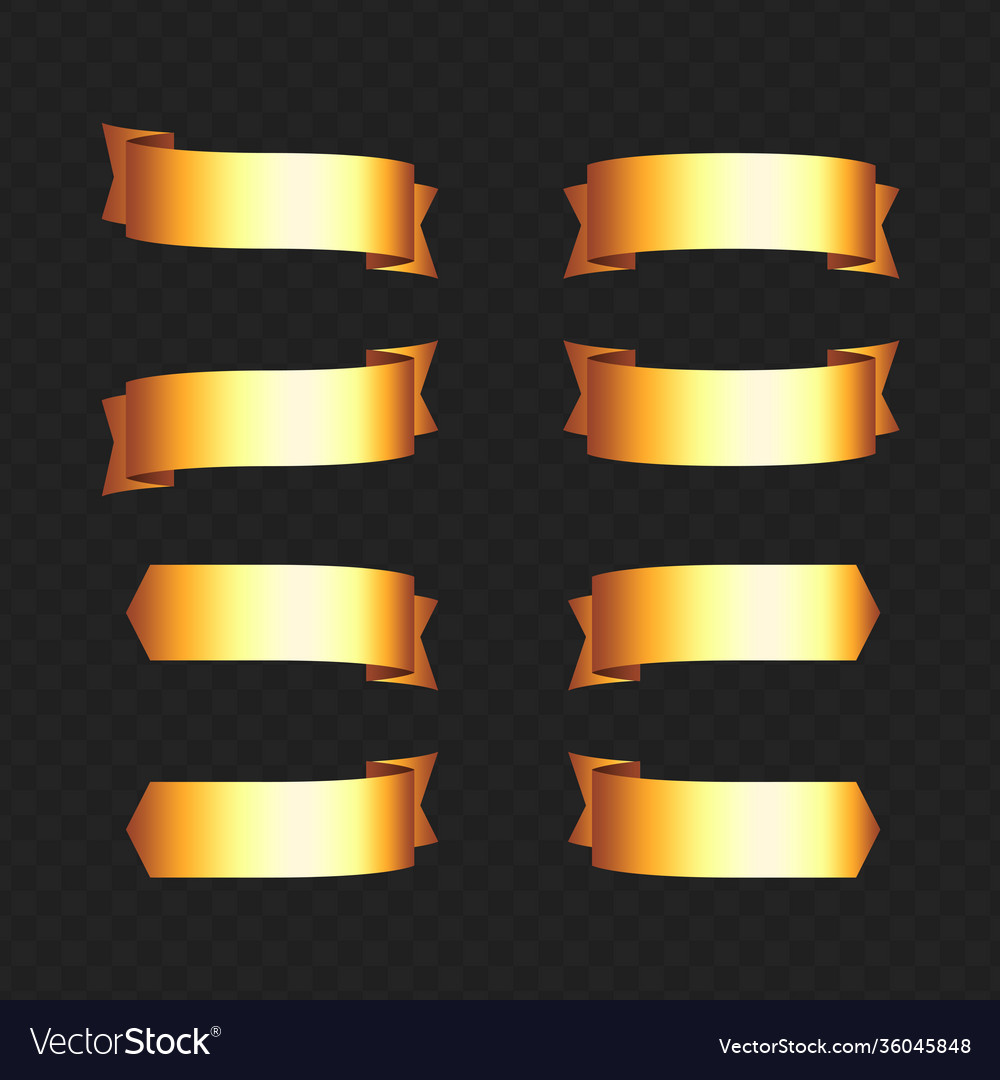 Set gold ribbons on black vector image Set gold ribbons on black