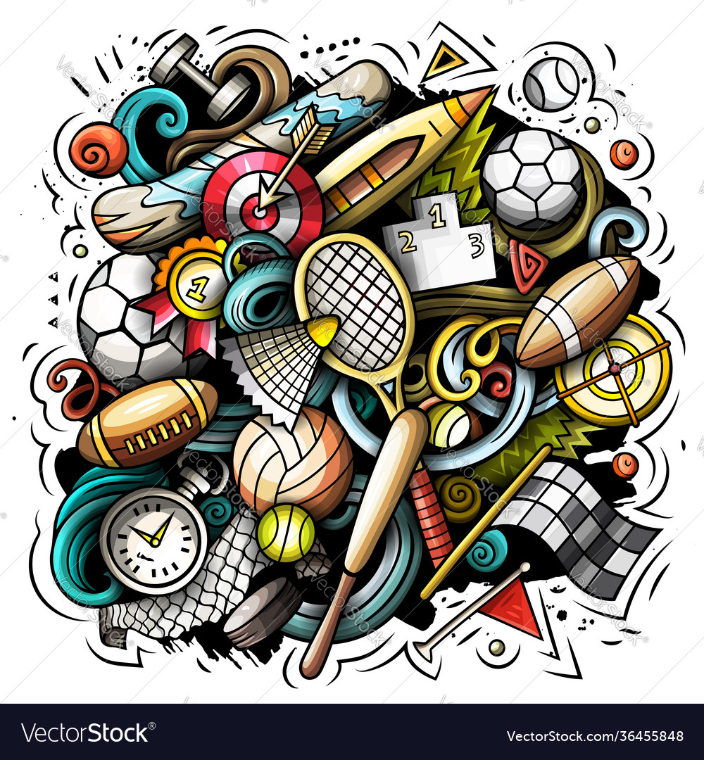 Sport cartoon doodle funny art Royalty Free Vector Image