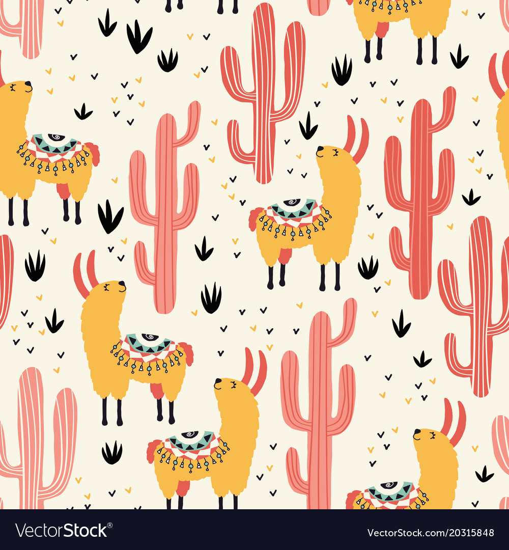 Yellow llamas red cacti Royalty Free Vector Image