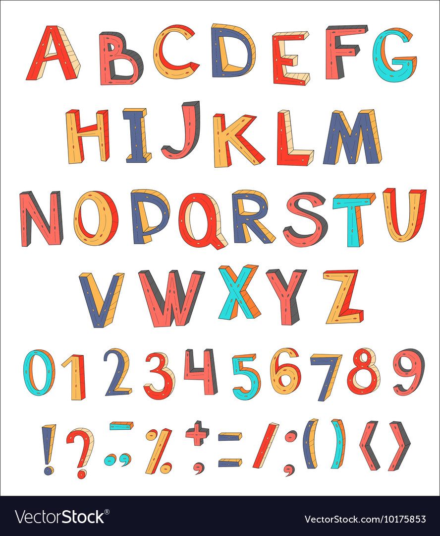 Colorful abstract alphabet with numbers Royalty Free Vector