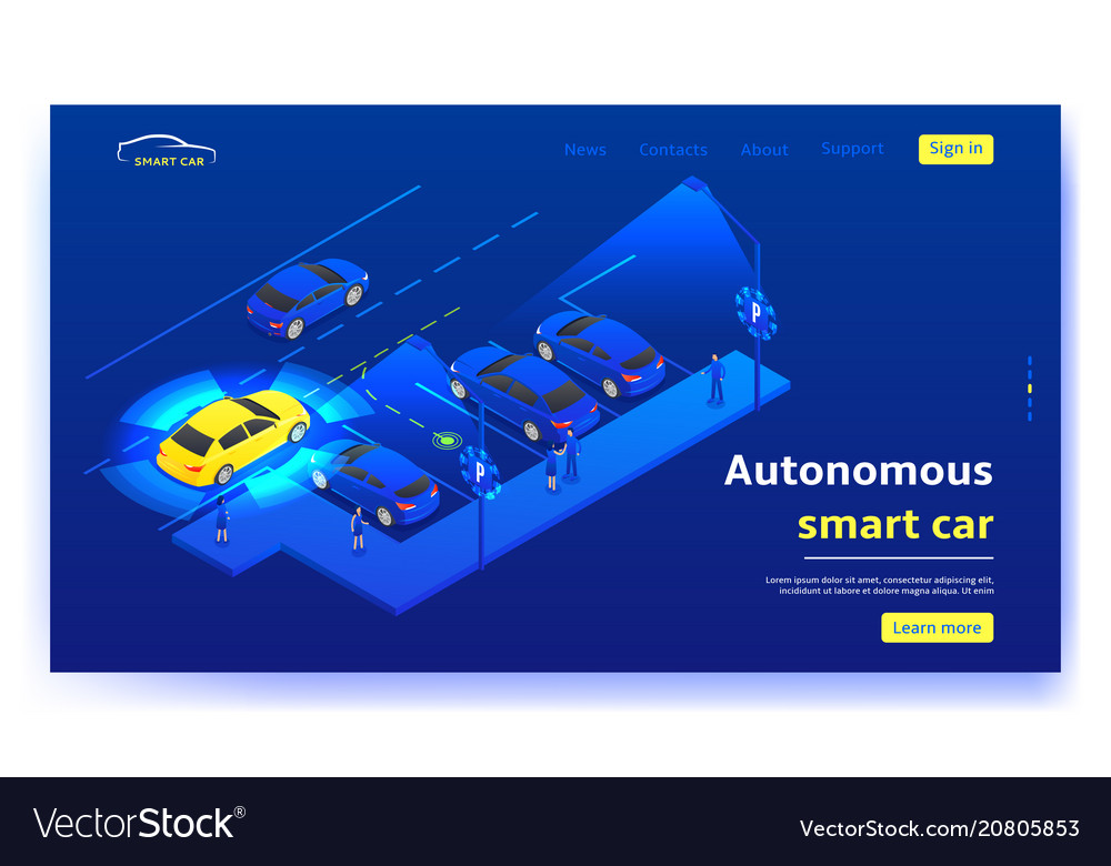Concept web banner with autonomous smart car vector image Concept web banner with autonomous smart car