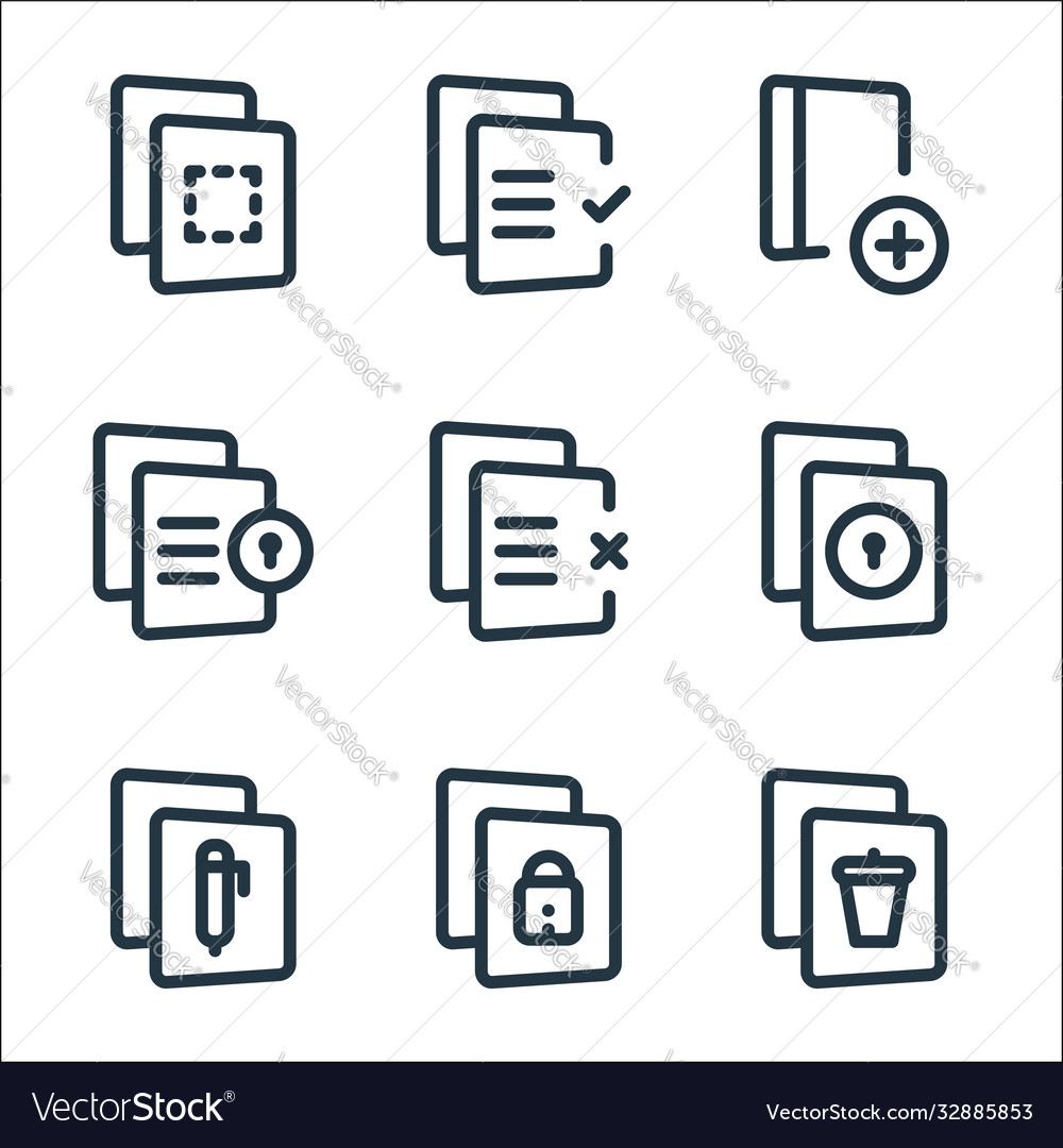 File and archive line icons linear set quality