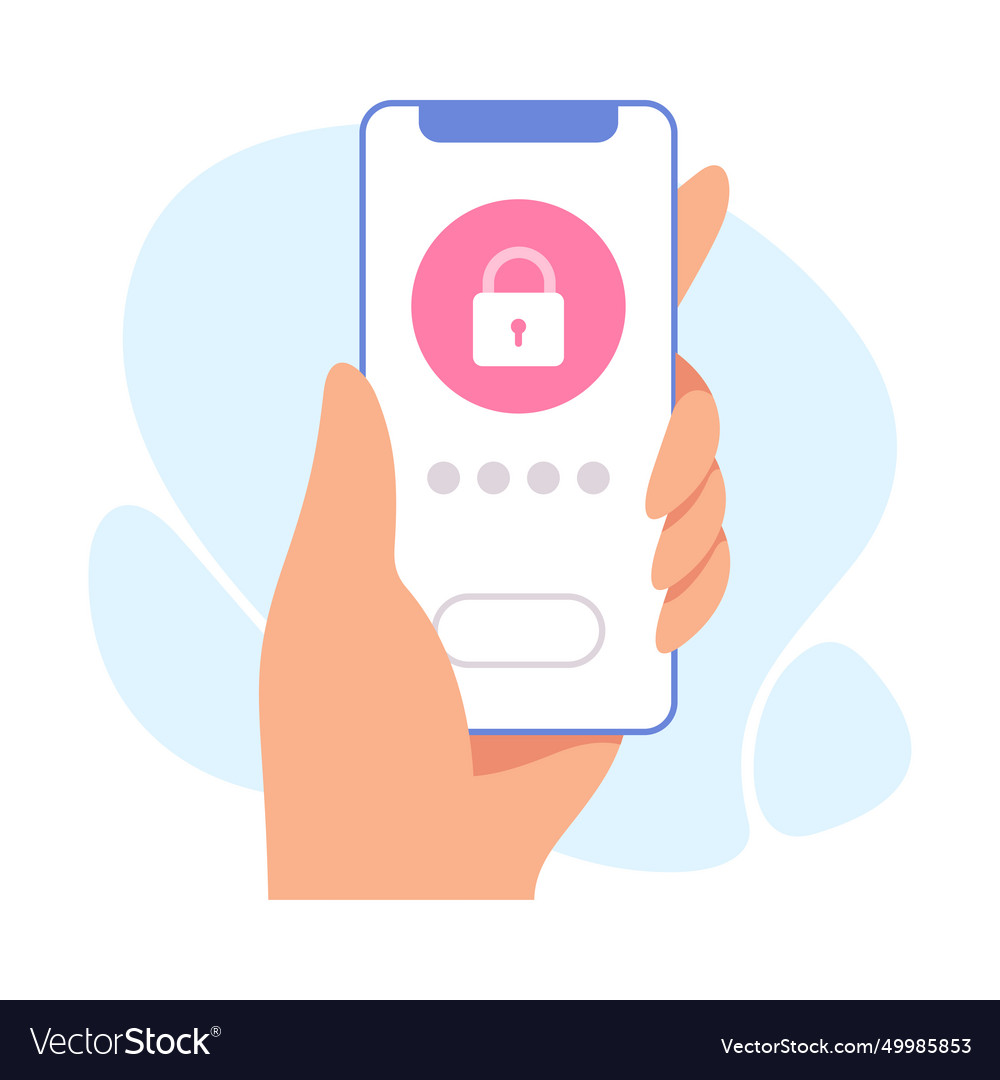Hand hold mobile smartphone with password display vector image Hand hold mobile smartphone with password display
