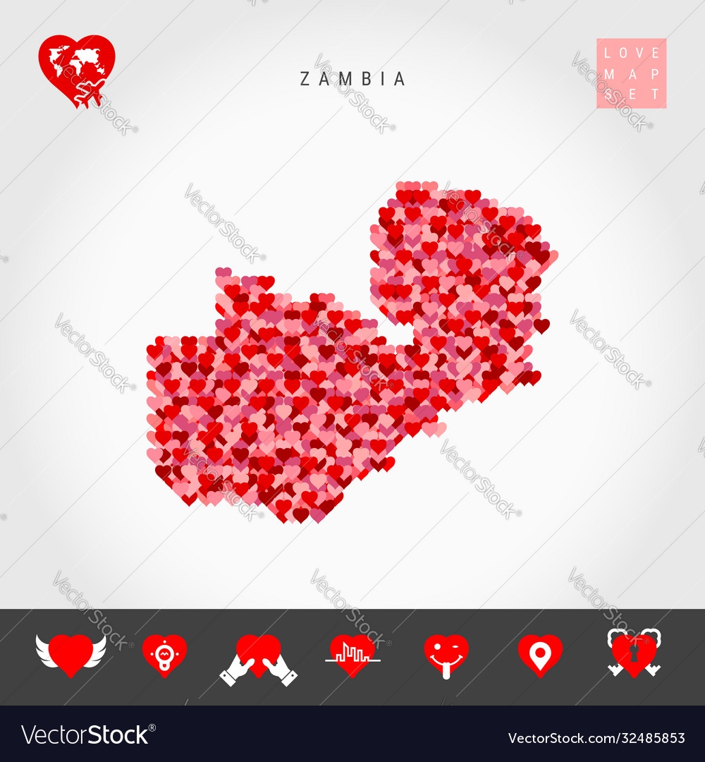 I love zambia red hearts pattern map