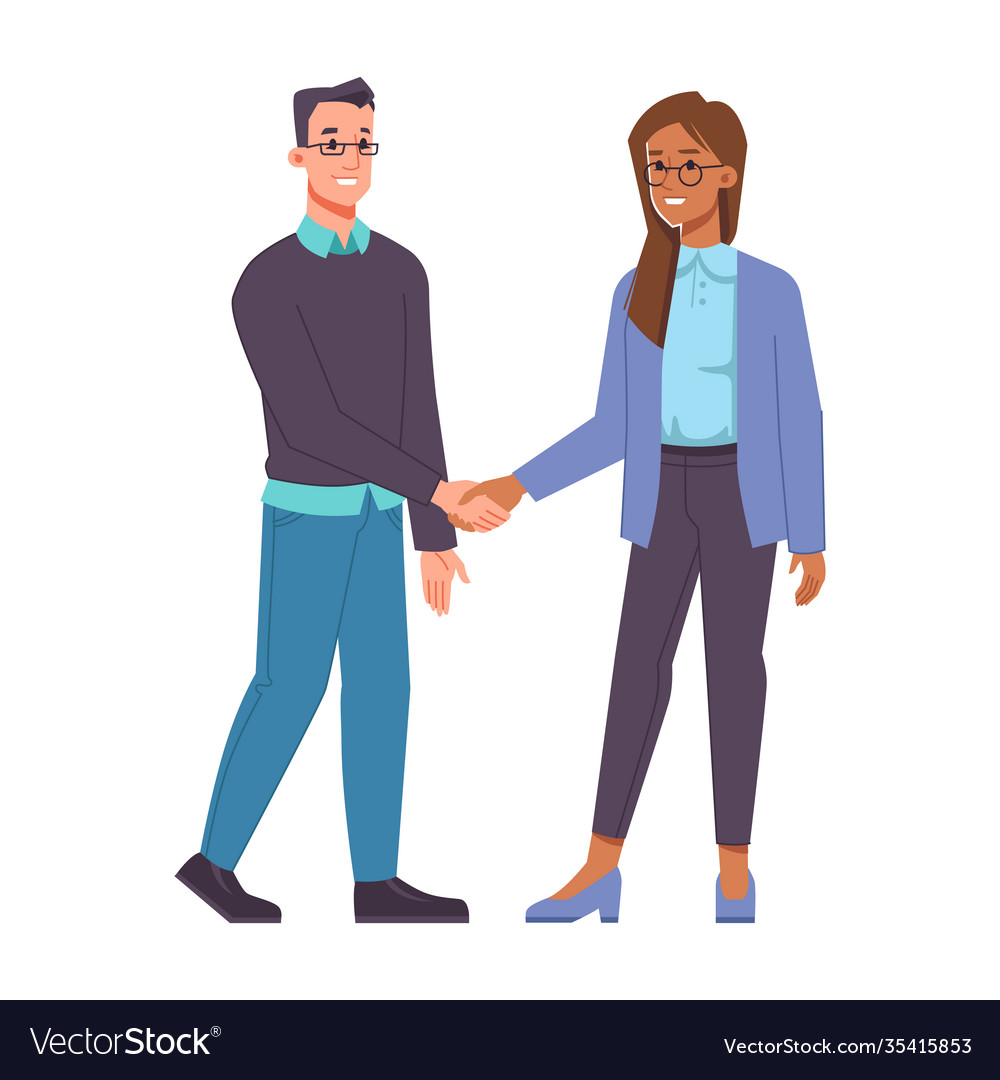 Male and female different races handshaking Vector Image