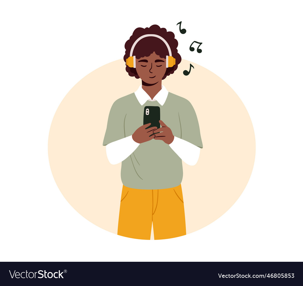 Man at headphones with phone Vector Image Man at headphones with phone