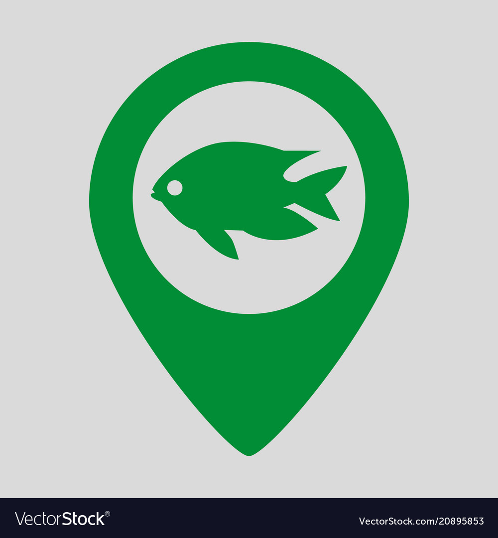 Map pointer with fish icon on grey background vector image Map pointer with fish icon on grey background