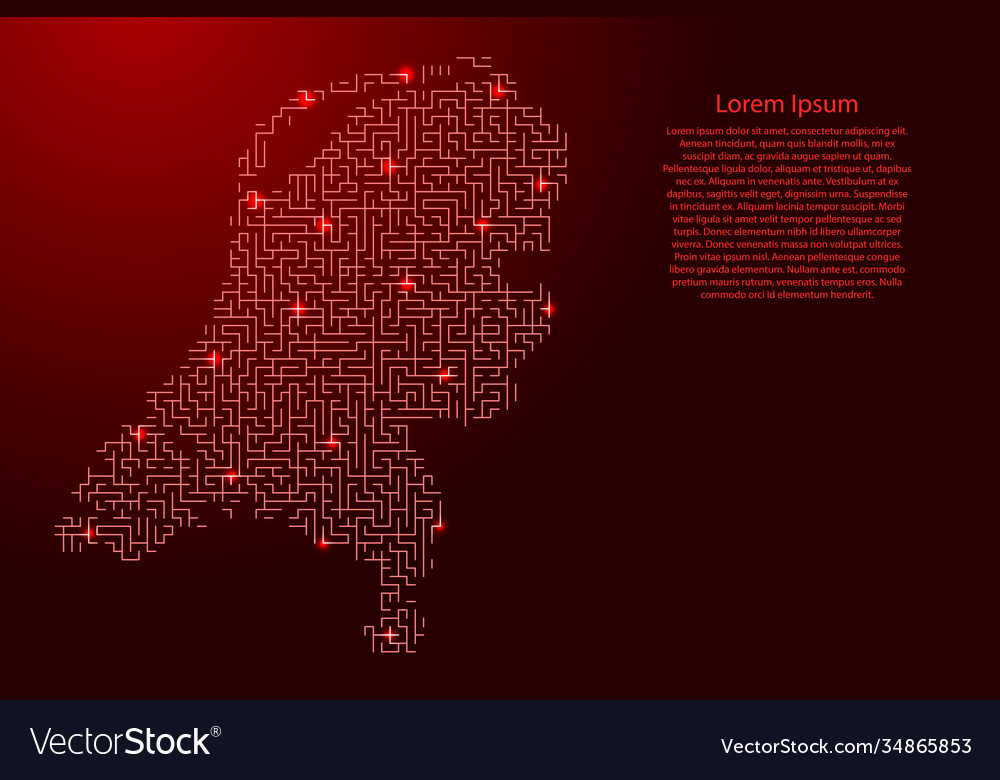Netherlands map from red pattern maze grid