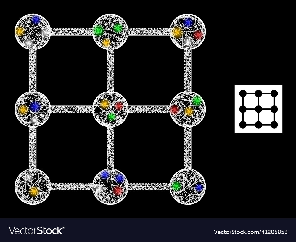 Network web mesh grid nodes icon with bright