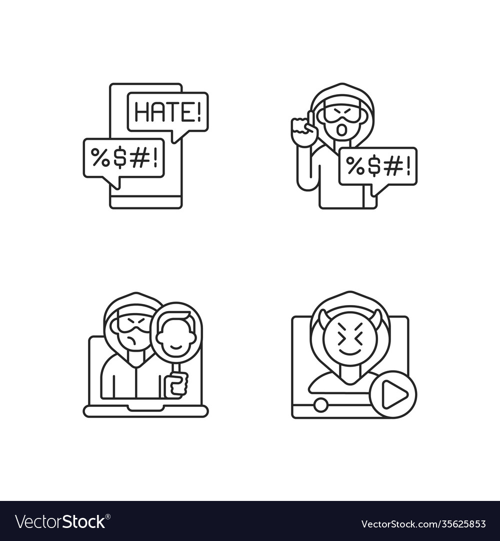 Online bullying linear icons set