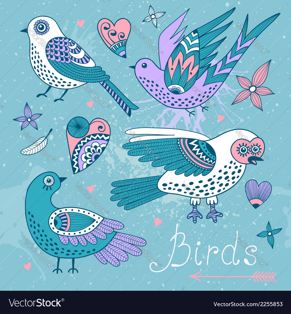 Set birds and hearts