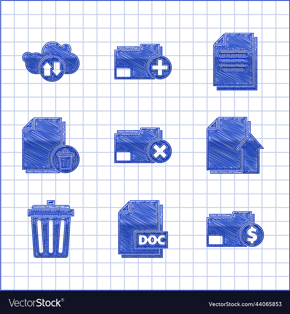 Set delete folder doc file document finance vector image Set delete folder doc file document finance