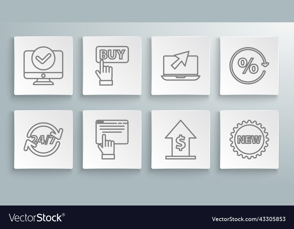 Set line clock 24 hours buy button online vector image Set line clock 24 hours buy button online