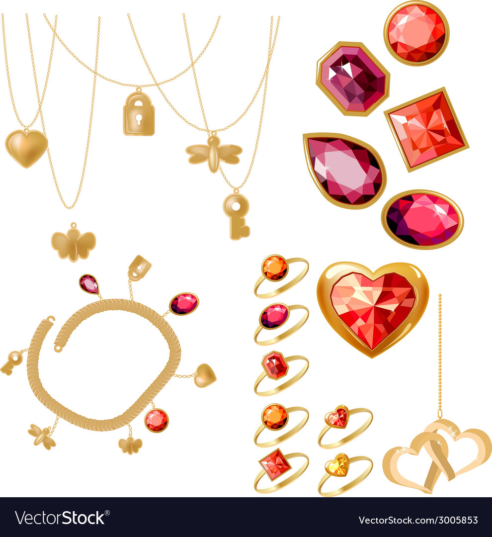 Set with rings gems and bracelet Royalty Free Vector Image