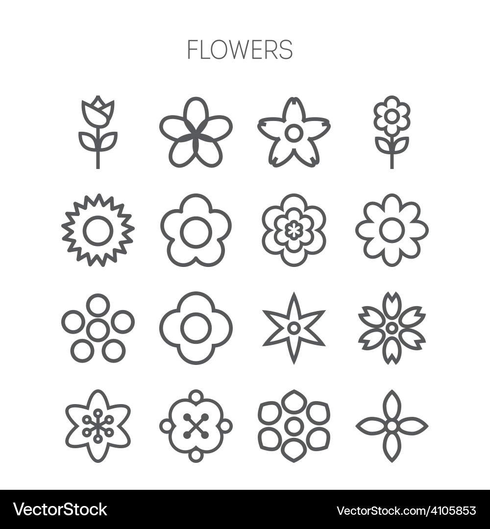 Simple monochromatic flower icon set Royalty Free Vector