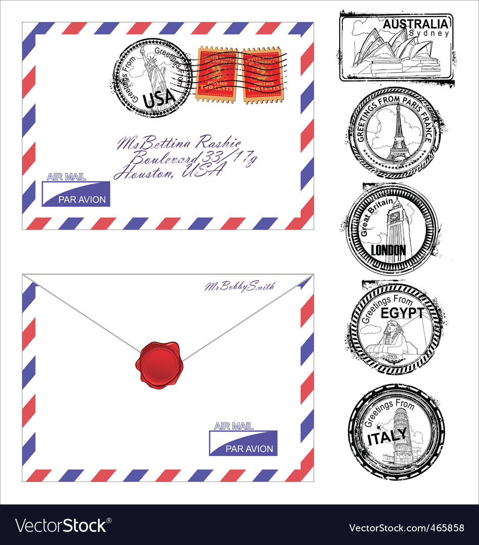 Mail stamps for envelopes Royalty Free Vector Image