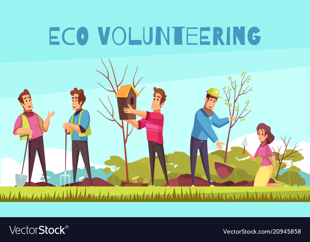 Eco volunteering cartoon composition Royalty Free Vector