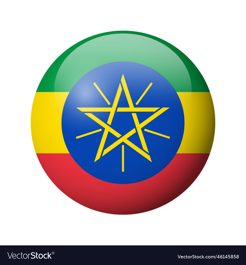 Glossy circle badge flag of ethiopia Royalty Free Vector