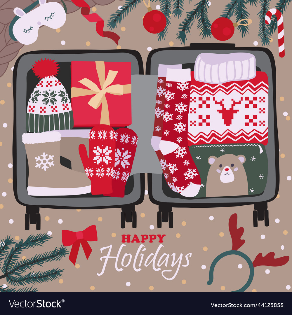 Happy christmas holiday winter travel greeting Vector Image