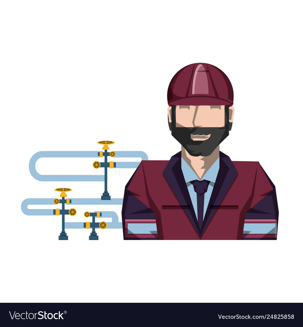 Pipeline petroleum with worker character Vector Image Pipeline petroleum with worker character