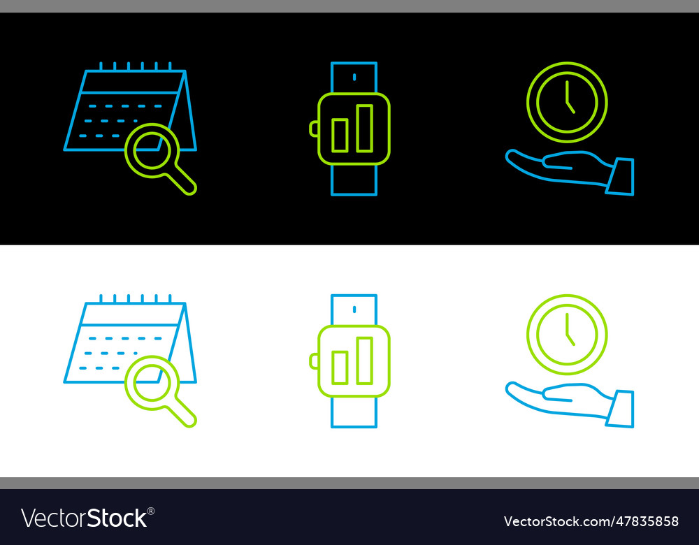 Set line clock calendar search and smartwatch Vector Image Set line clock calendar search and smartwatch