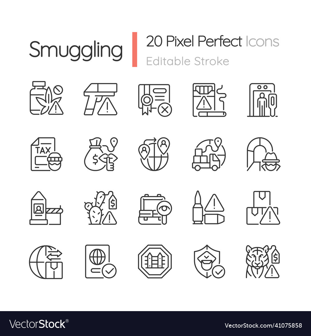 Smuggling linear icons set vector image Smuggling linear icons set