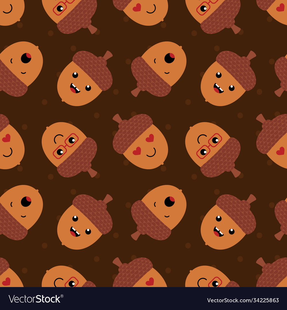 Cartoon acorn characters and dots pattern