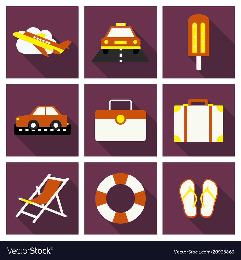 Flat icons set with long shadow effect