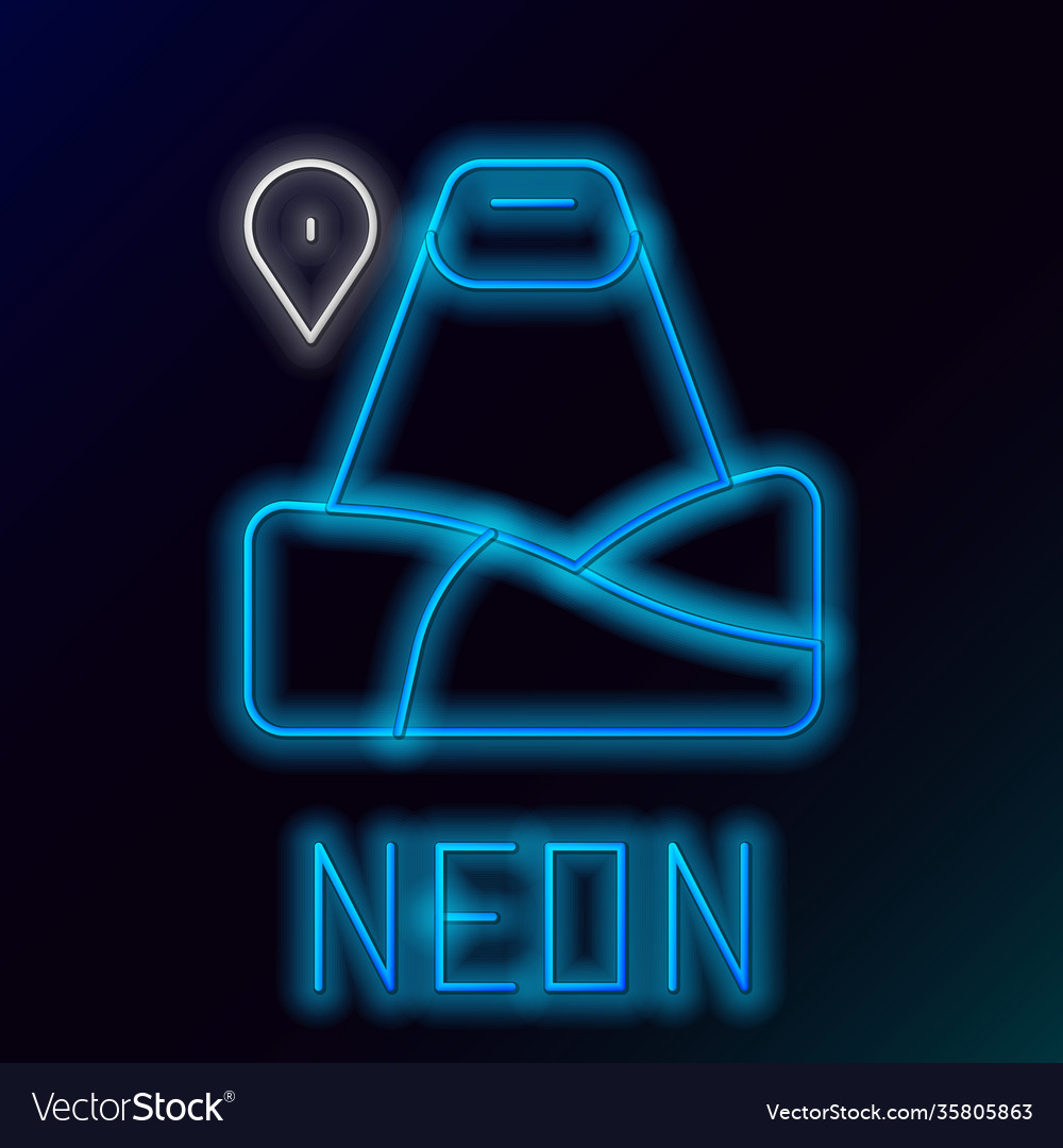 Glowing neon line map pointer with mountain icon vector image Glowing neon line map pointer with mountain icon