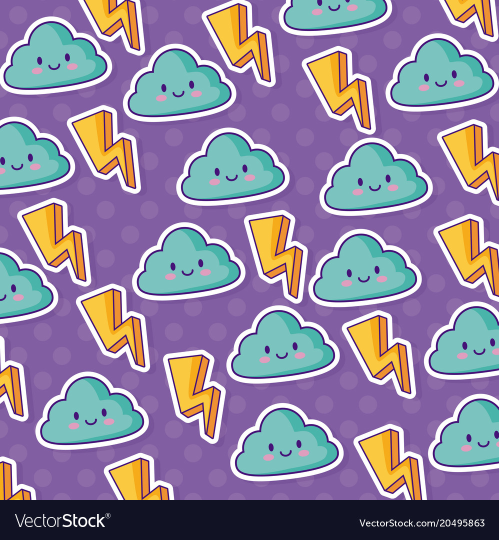 Kawaii clouds and lighting bolts background