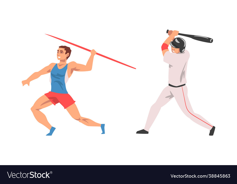 Man character throwing javelin and playing vector image Man character throwing javelin and playing