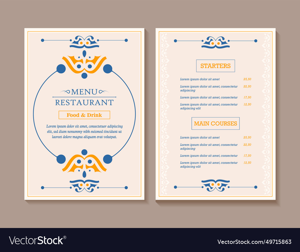 Menu layout with ornamental elements Vector Image Menu layout with ornamental elements