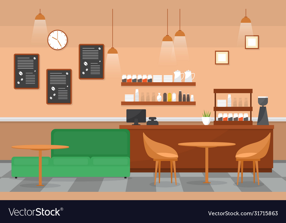 Modern cafe coffee shop interior furniture Vector Image