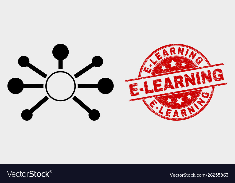 Node links icon and scratched e-learning vector image Node links icon and scratched e-learning