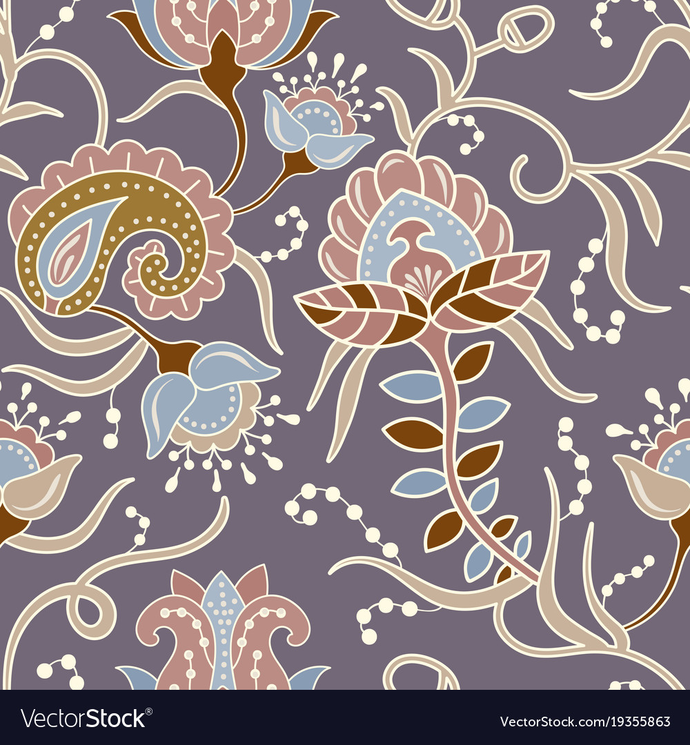 Seamless pattern with stylized flowers and plants