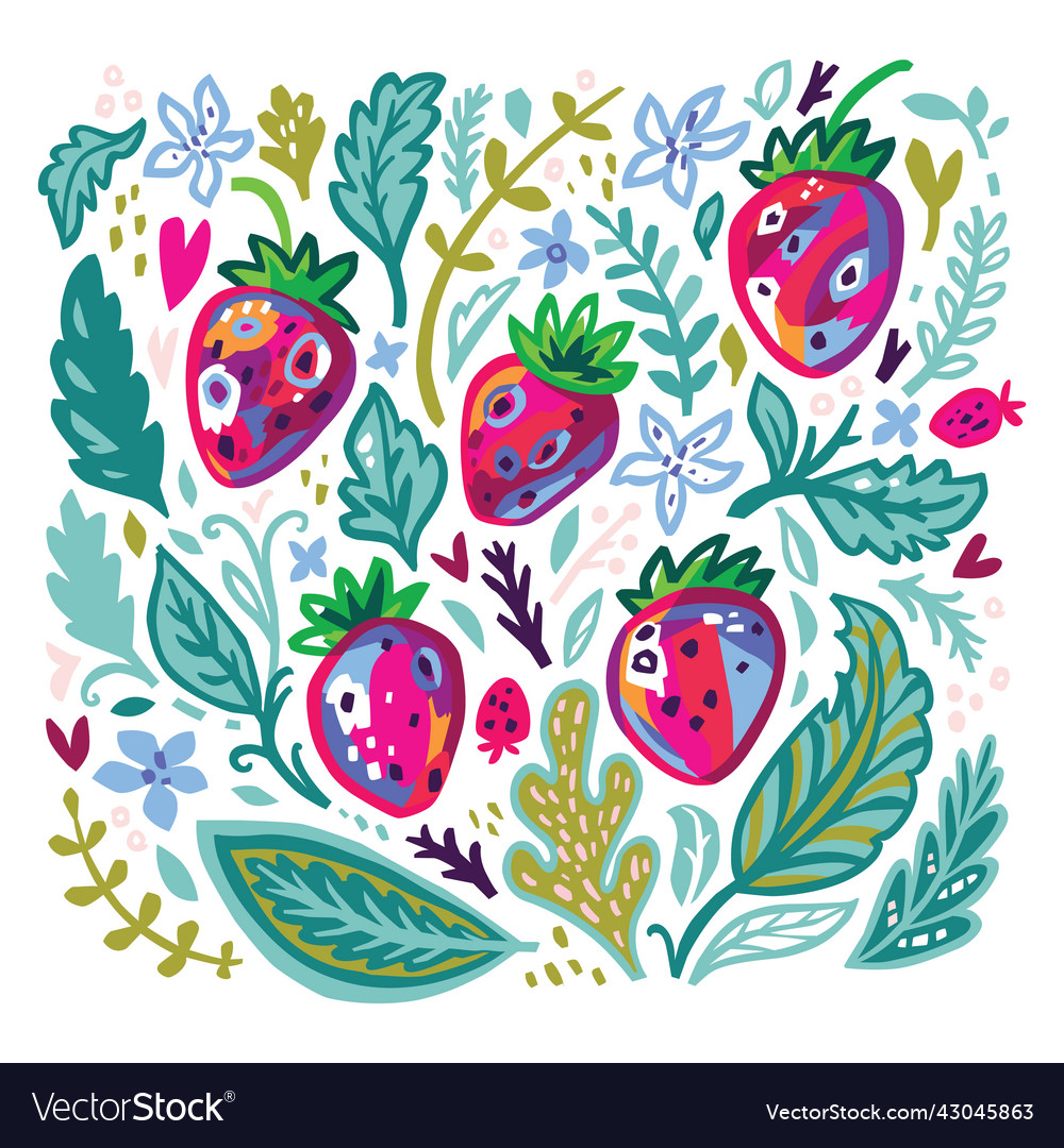 Strawberry and leaves poster or card
