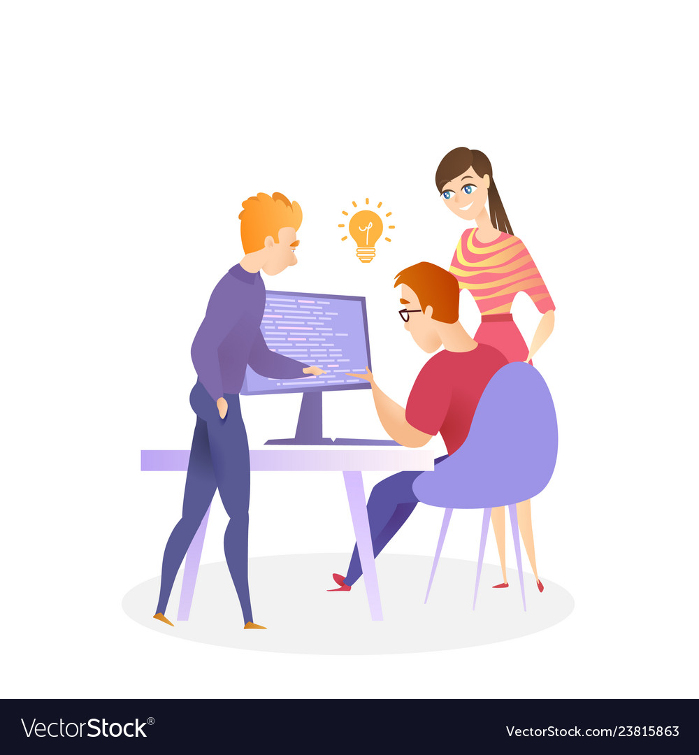 Teamarbeit zum Schreiben von Programmiercode Vector Image Teamarbeit zum Schreiben von Programmiercode
