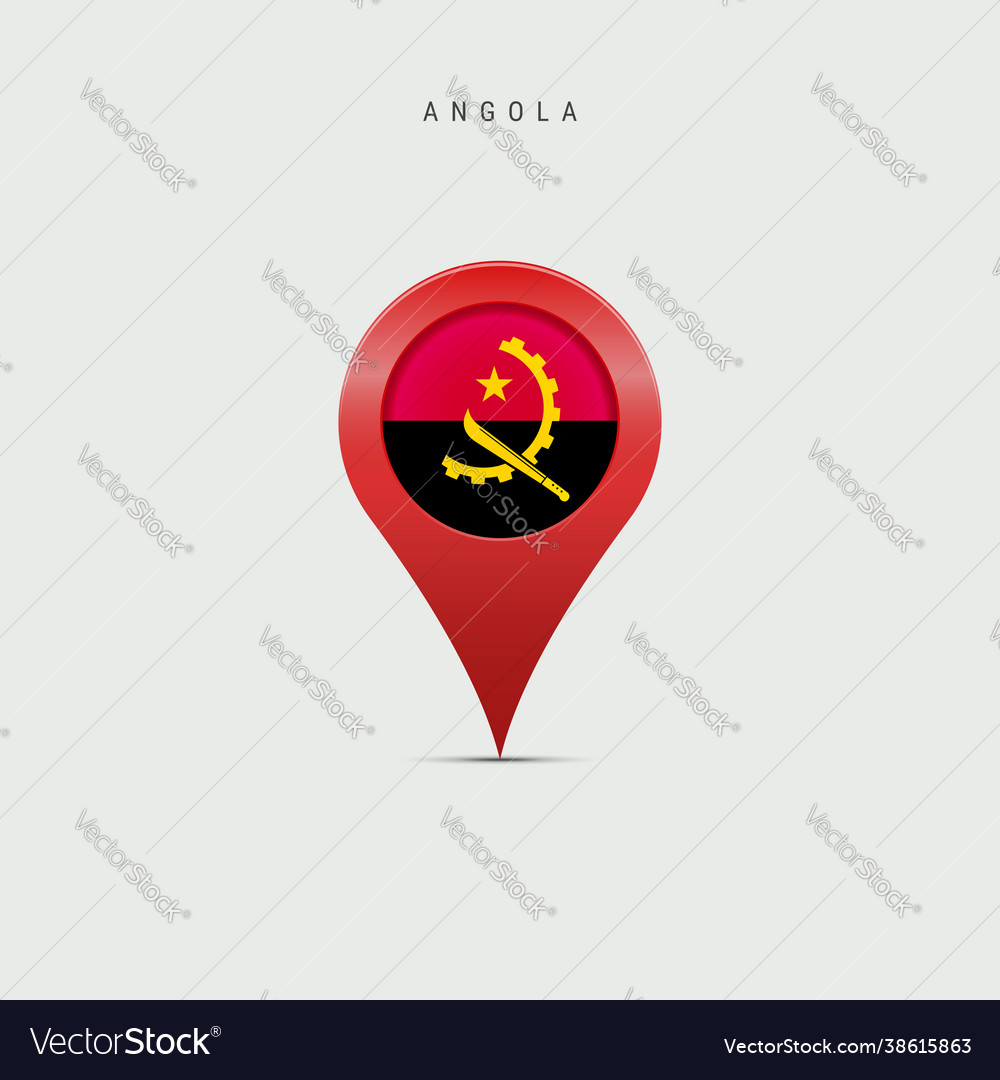 Teardrop map marker with flag angola