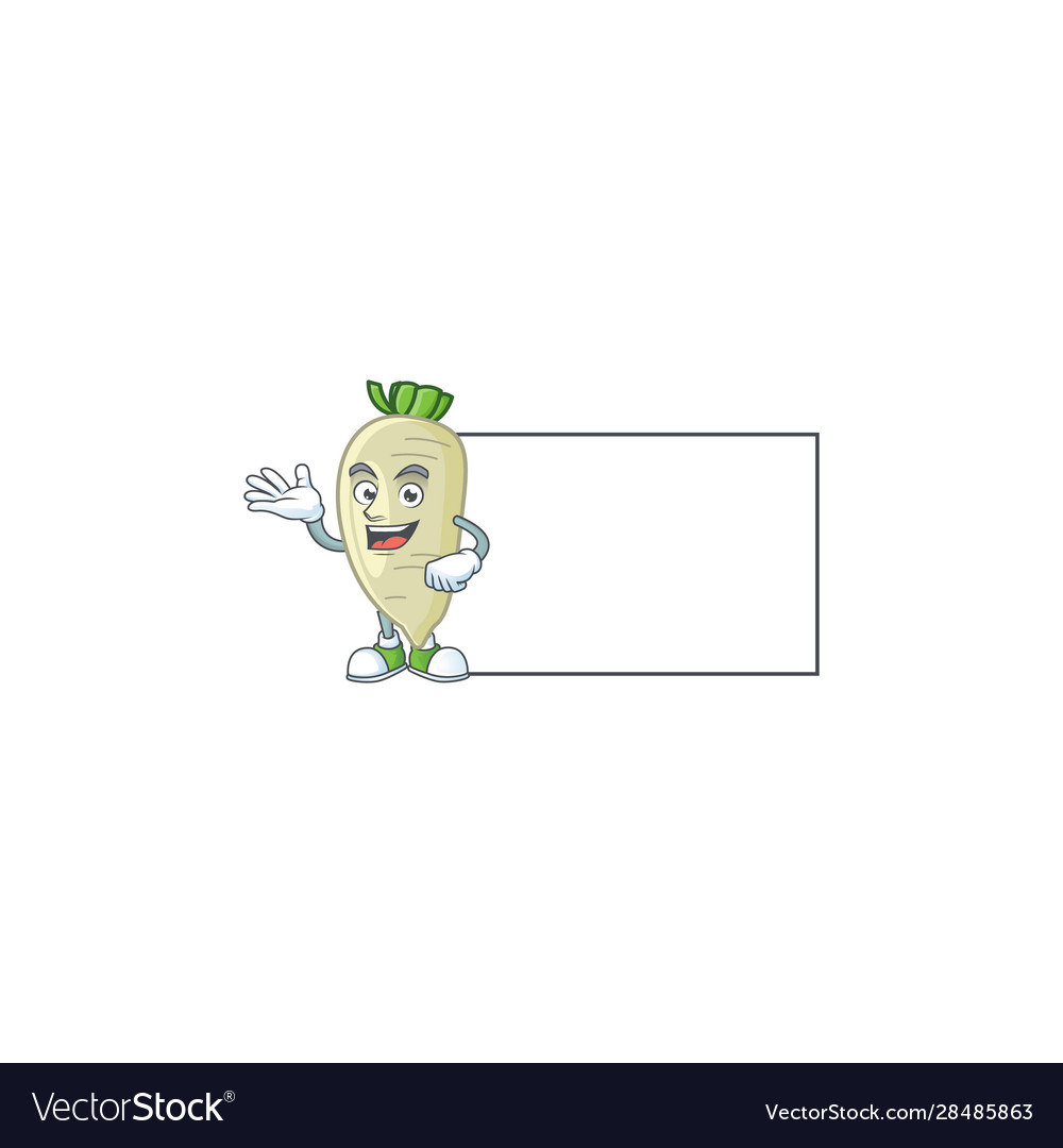 White radish with whiteboard cartoon character