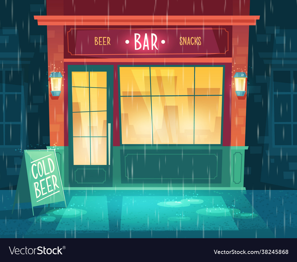 Bar shop-window entrance with beer snacks