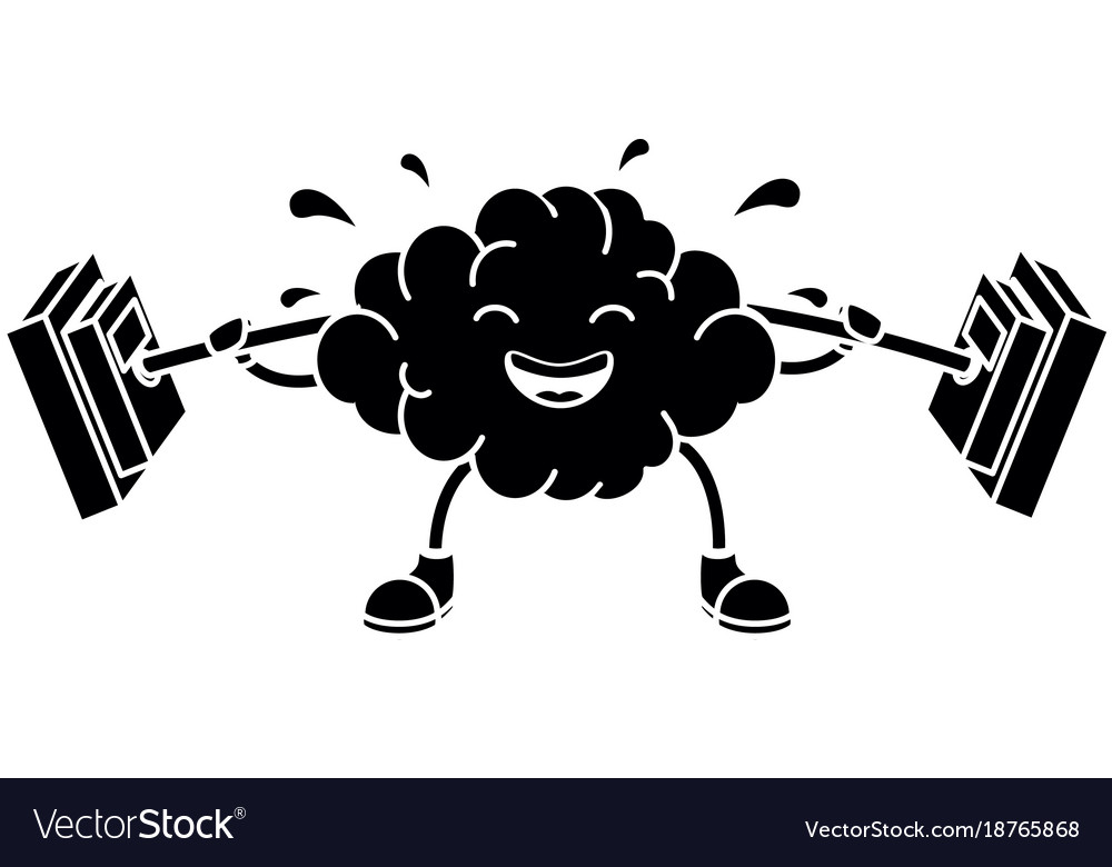 Brain with weight lifting kawaii character Vector Image